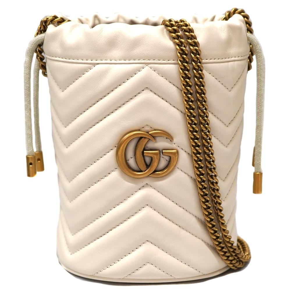 Gucci Bucket Bag Chain Shoulder Strap Leather White